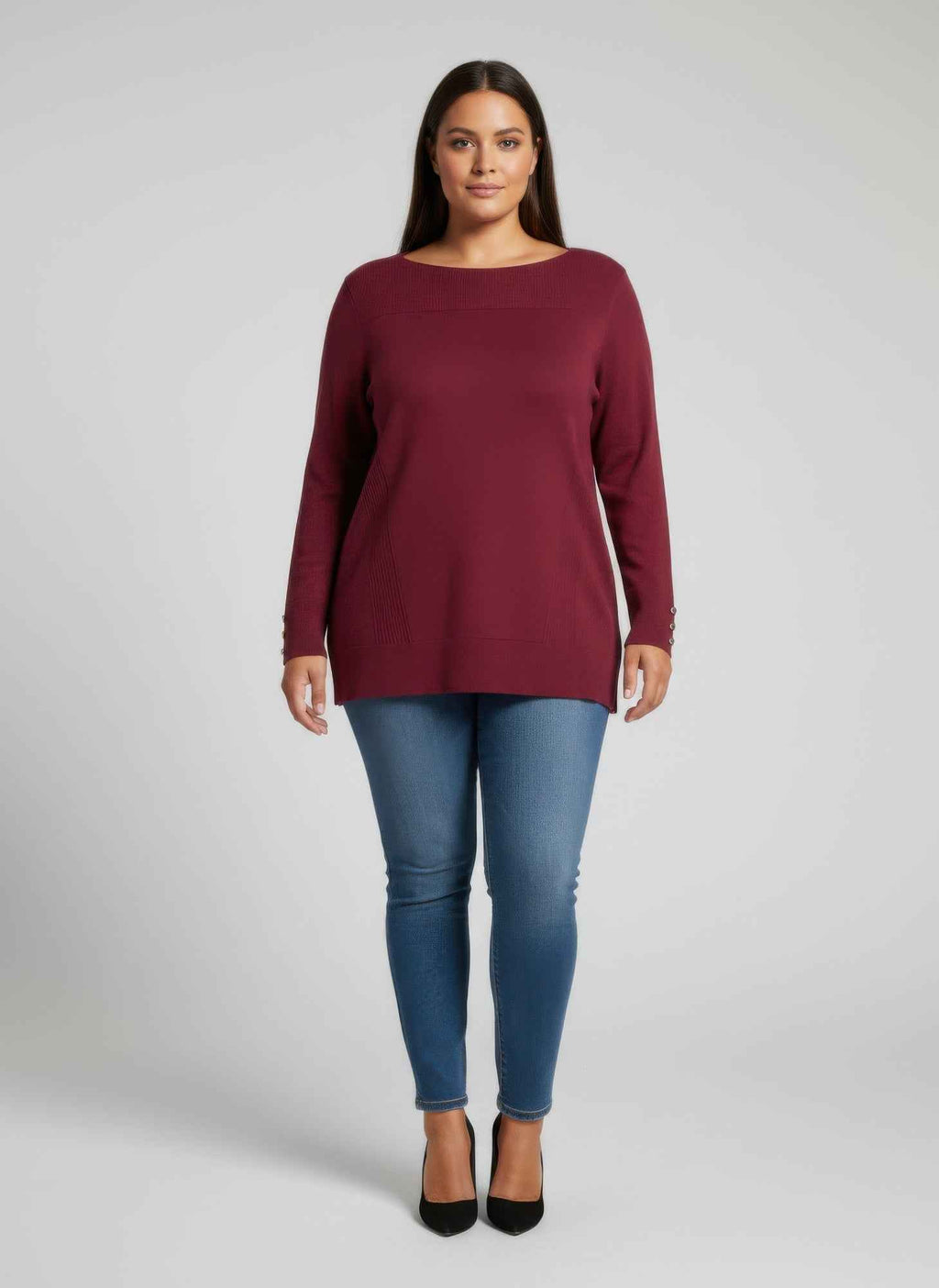 Mocha Button Cuff Ribbed Knit Tunic Top