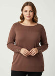 Mocha Button Cuff Ribbed Knit Tunic Top