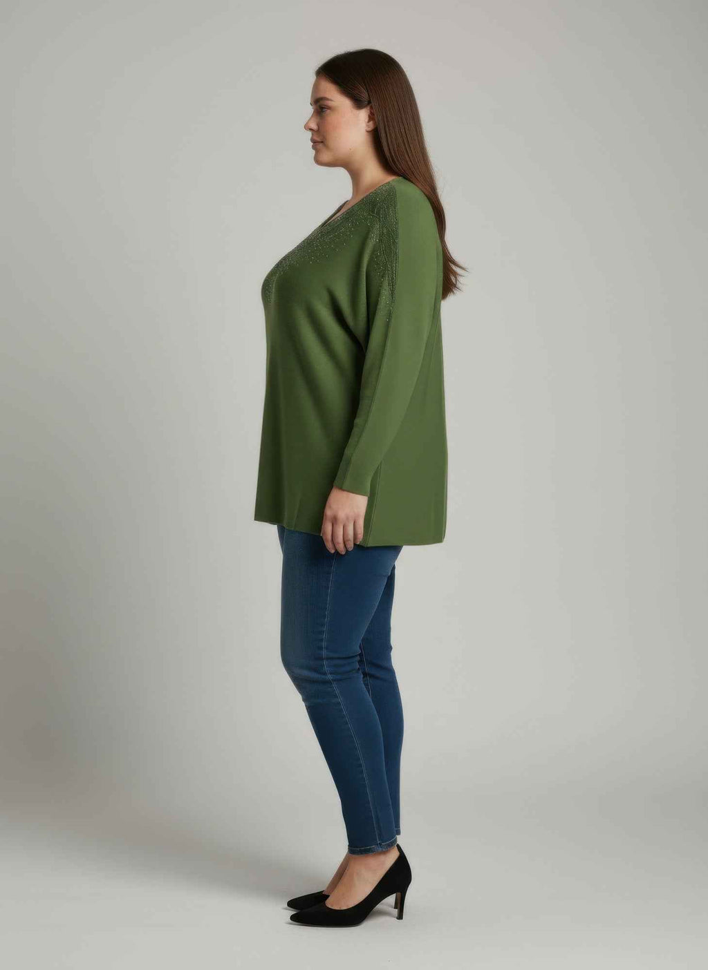 Scarlet Embellished Neckline Dolman Sleeve Tunic Top