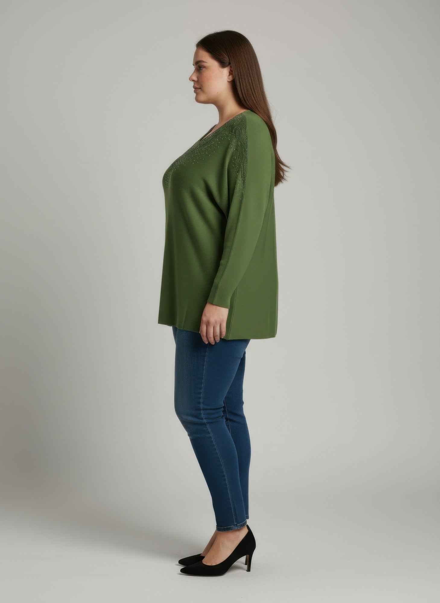 Scarlet Embellished Neckline Dolman Sleeve Tunic Top