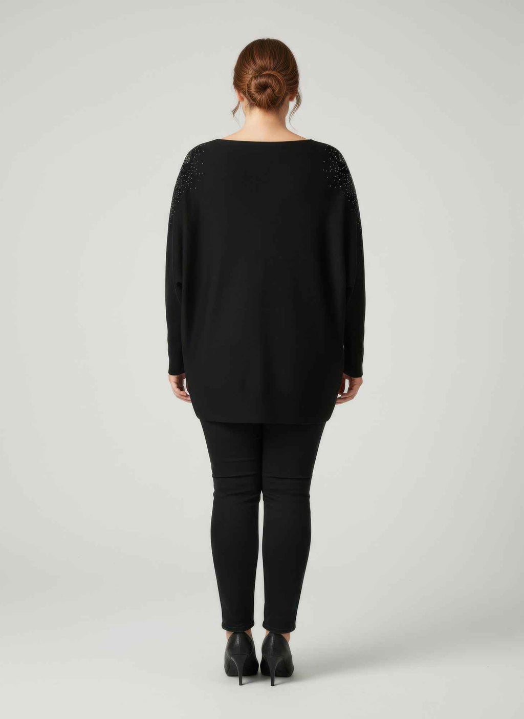 Scarlet Embellished Neckline Dolman Sleeve Tunic Top