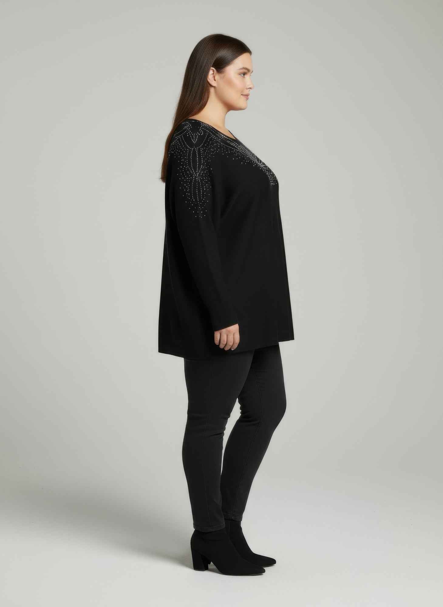 Scarlet Embellished Neckline Dolman Sleeve Tunic Top