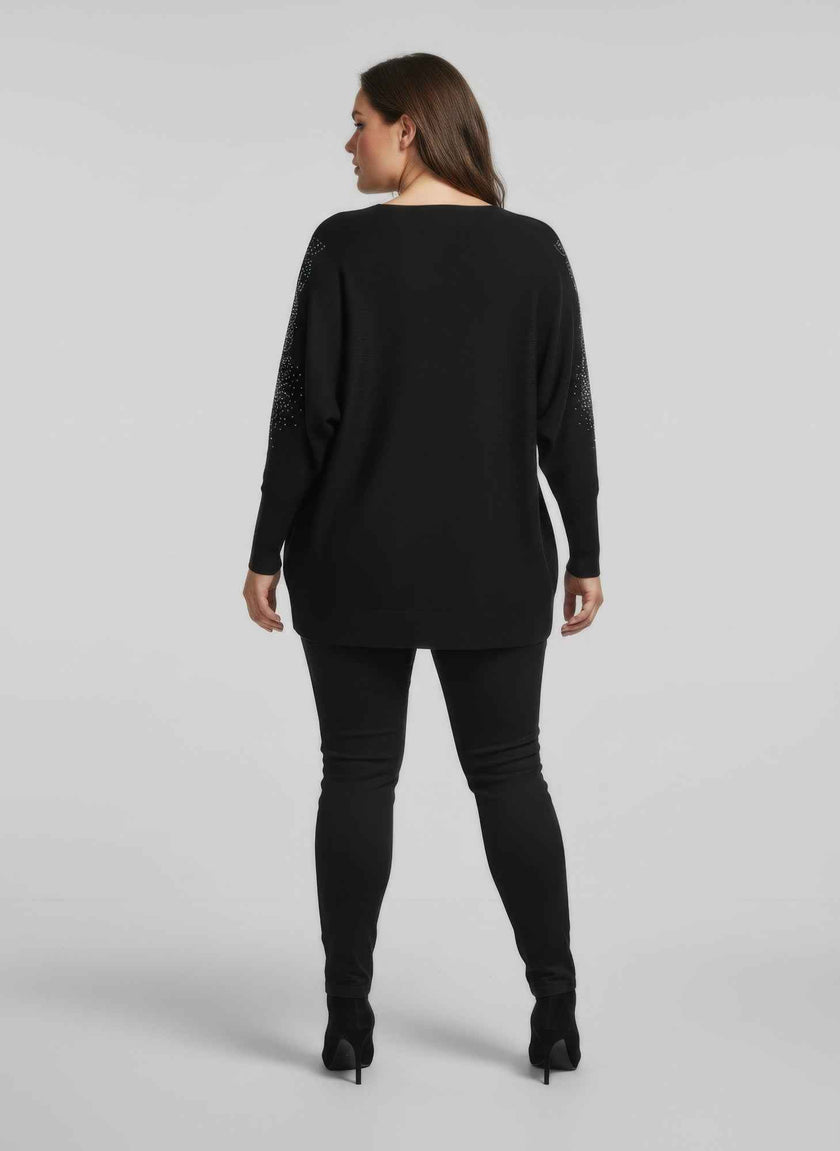 Midnight Sparkle Embellished Knit Tunic Top