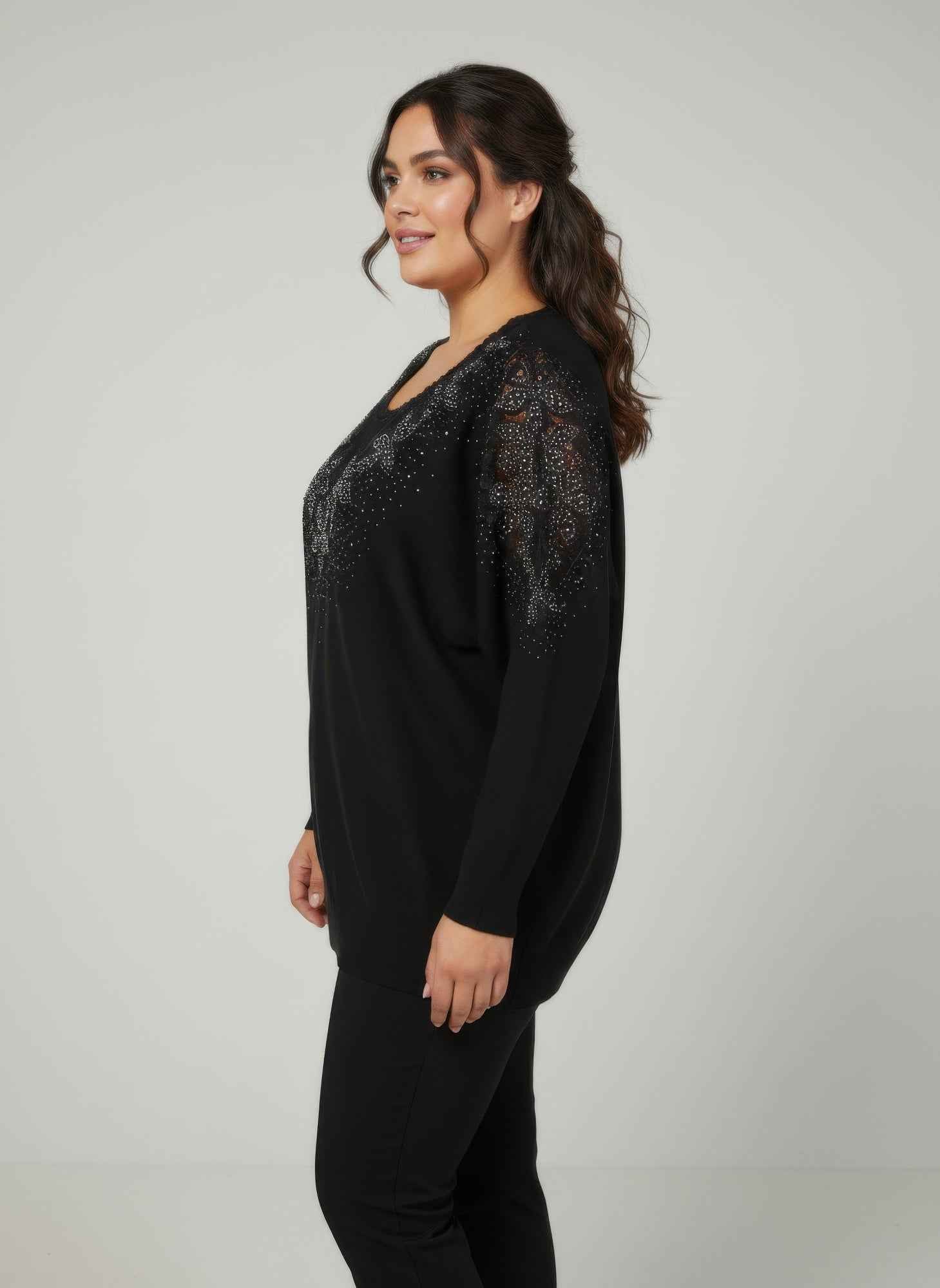 Midnight Sparkle Embellished Knit Tunic Top