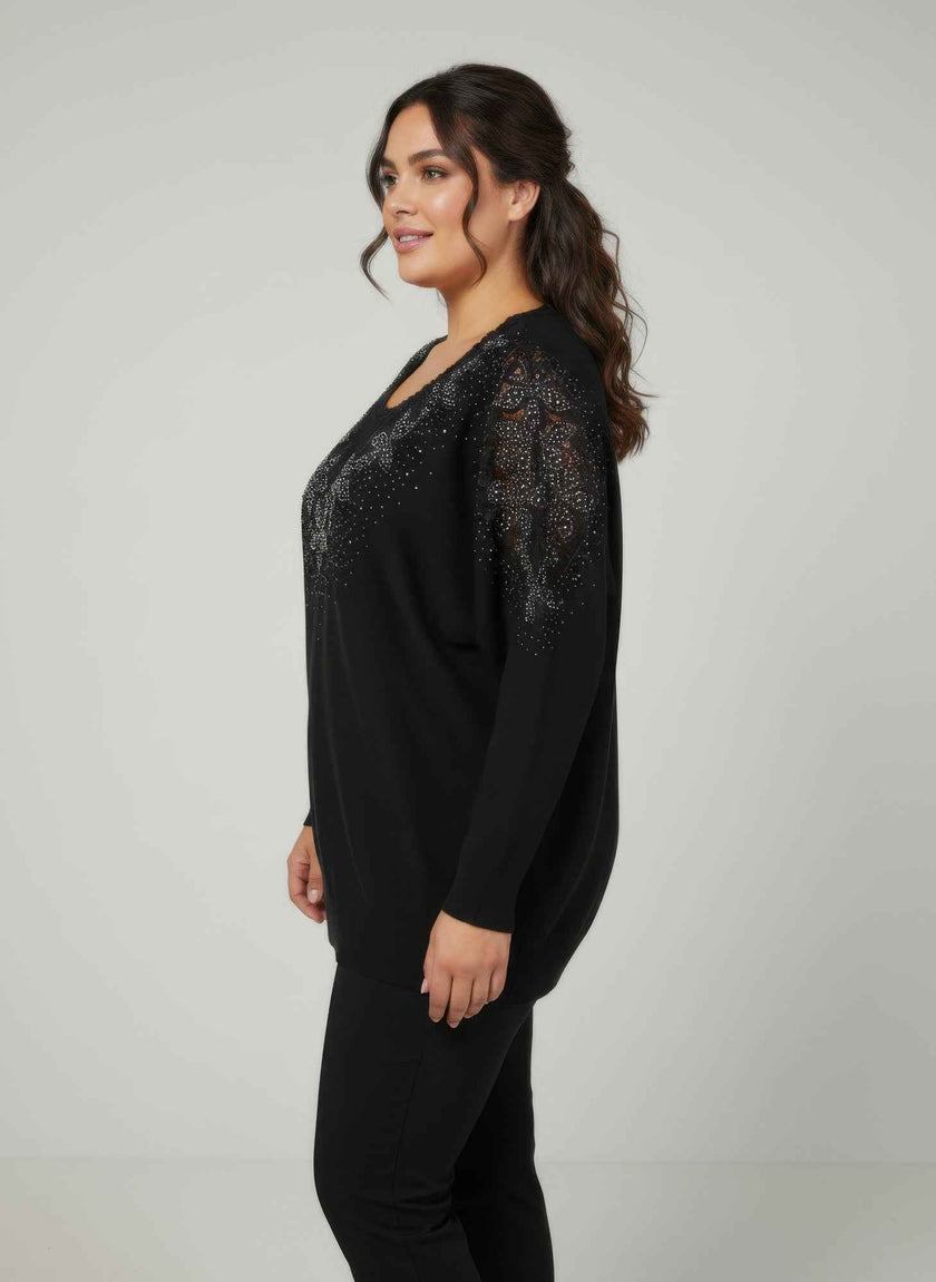 Midnight Sparkle Embellished Knit Tunic Top