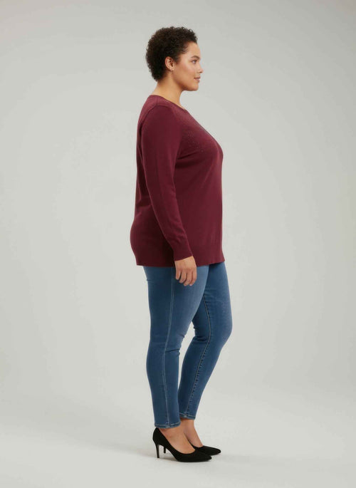 Burgundy Shimmer Detail Knit Tunic Top