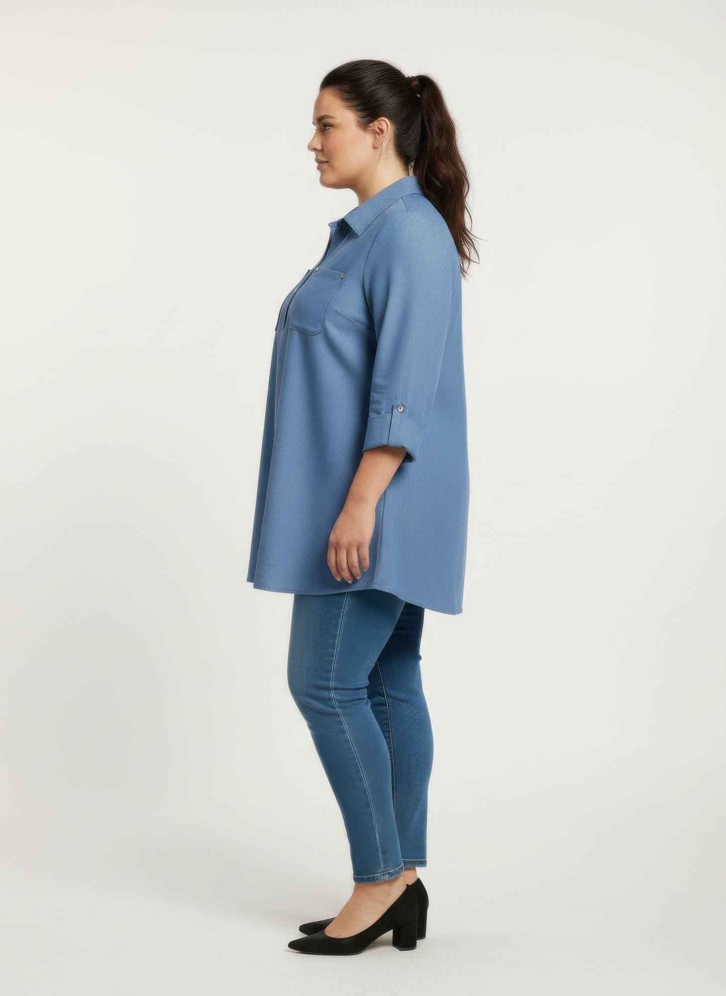 Blush Utility Button Front Roll Sleeve Blouse