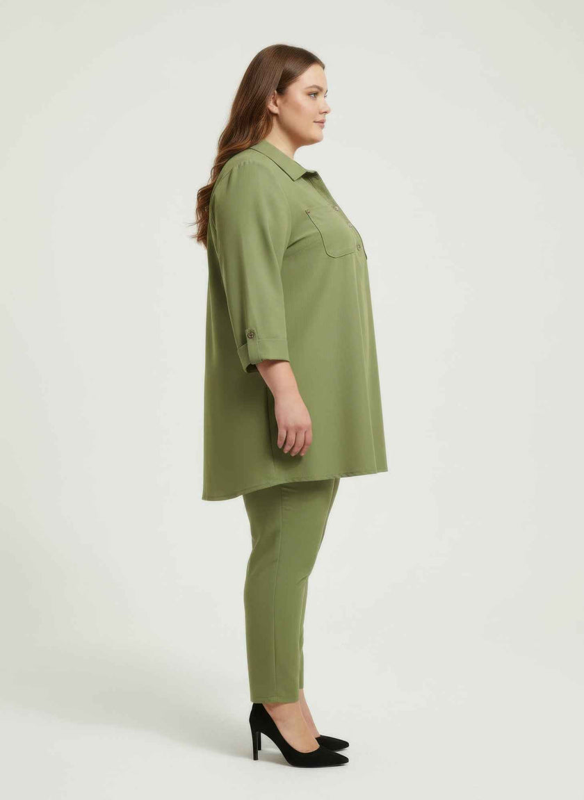 Blush Utility Button Front Roll Sleeve Blouse