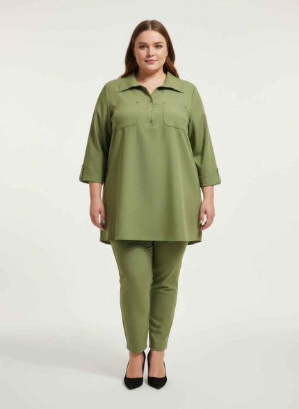 Blush Utility Button Front Roll Sleeve Blouse