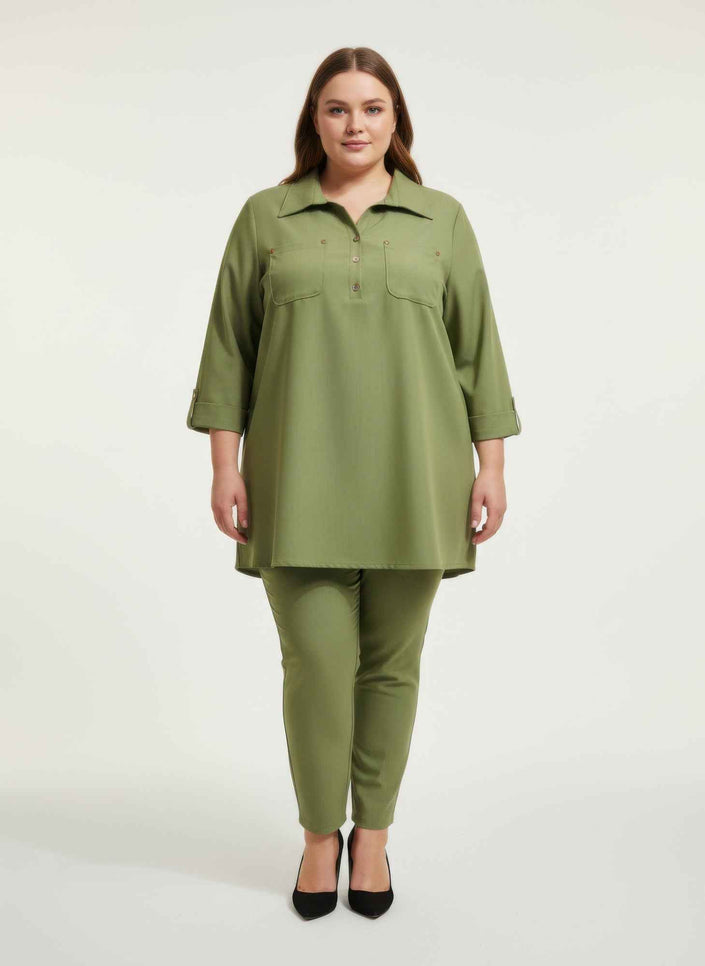 Blush Utility Button Front Roll Sleeve Blouse
