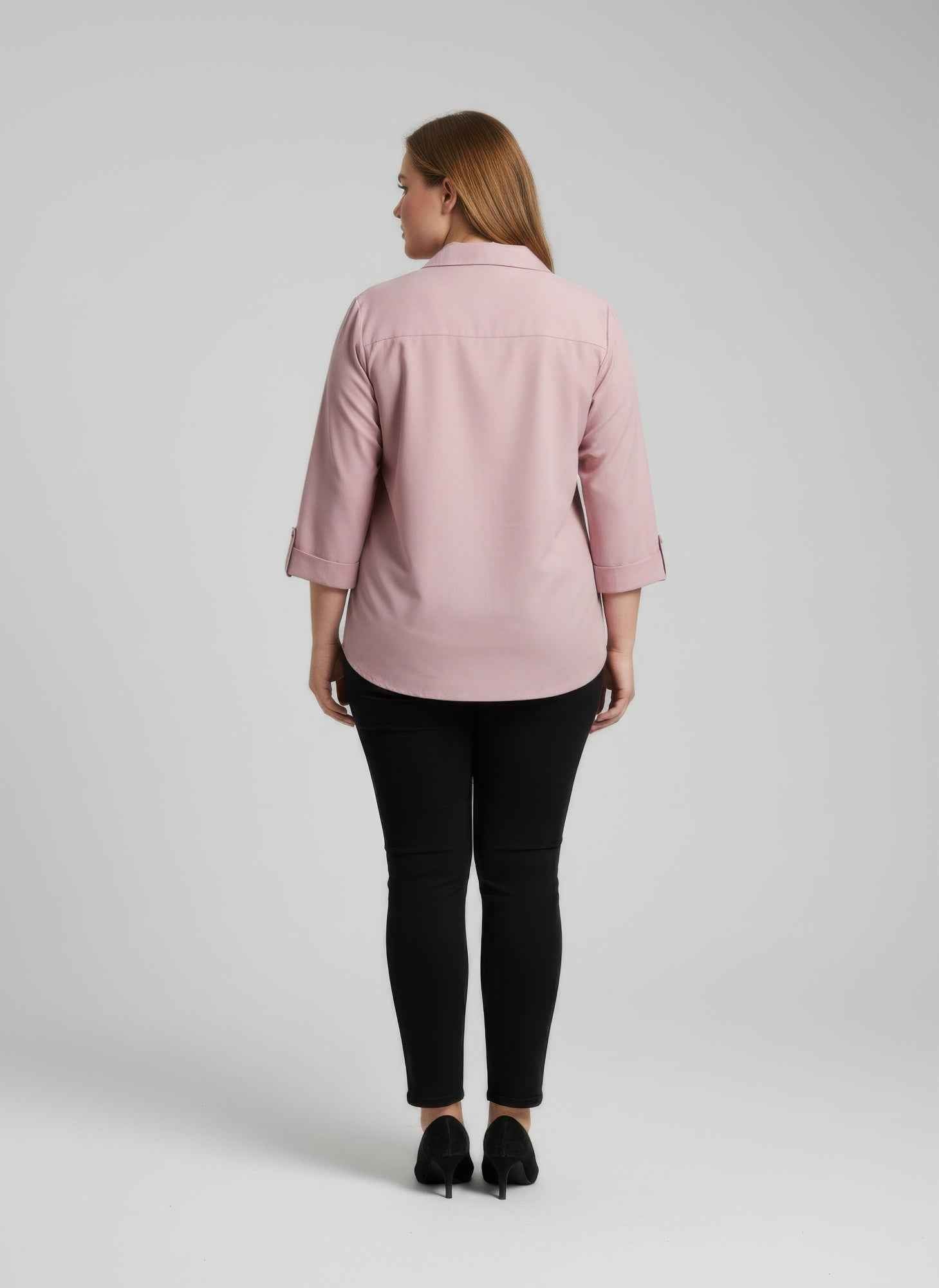 Blush Utility Button Front Roll Sleeve Blouse