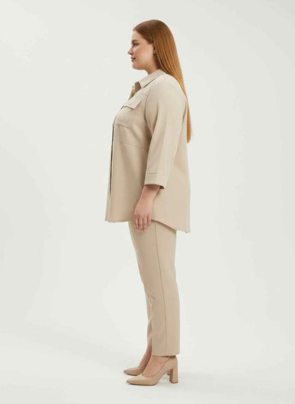 Sand Utility Button Front Shirt Tunic