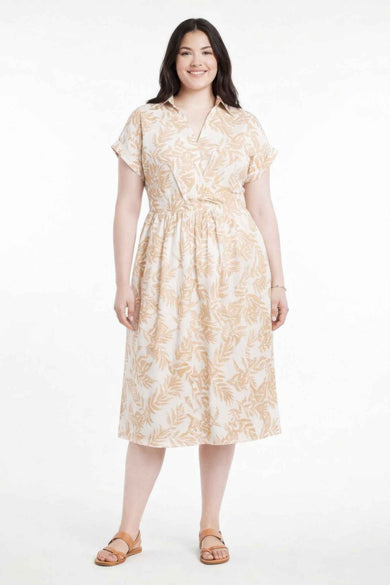 Botanical Print Collared Wrap Waist Midi Dress
