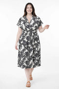 Botanical Print Collared Wrap Waist Midi Dress