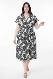 Botanical Print Collared Wrap Waist Midi Dress