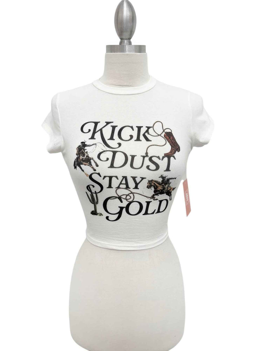 Kick Dust Stay Gold Western Graphic Crop Tee
