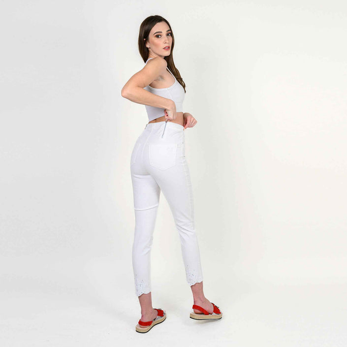 Embroidered Crystals Hem Capris