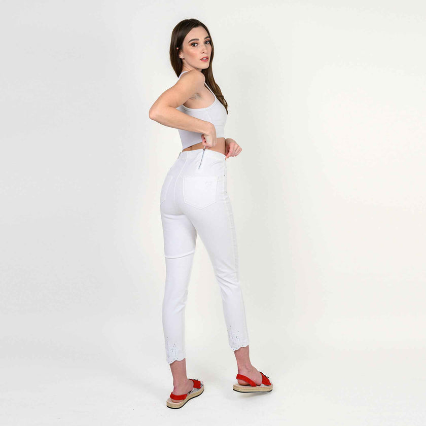 Embroidered Crystals Hem Capris