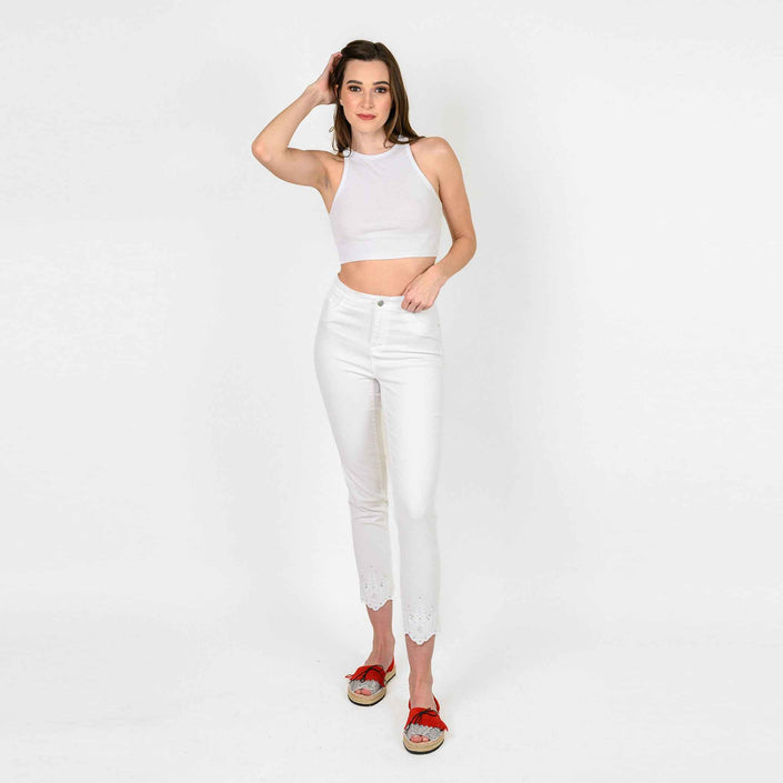 Embroidered Crystals Hem Capris