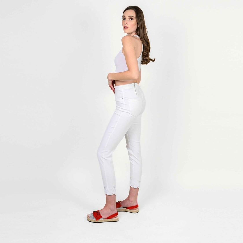 Embroidered Crystals Hem Capris