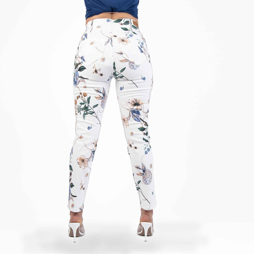 White and Purple Printed Capris Jeans