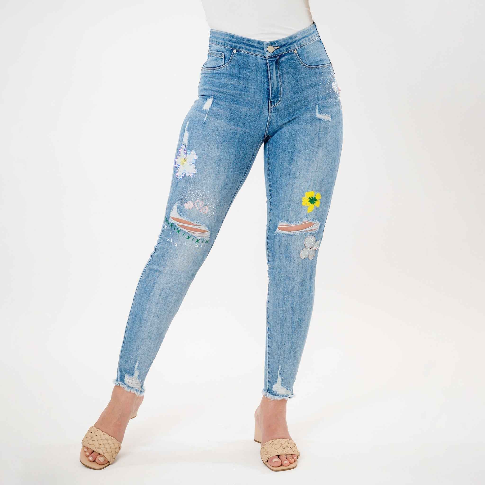 Embellished Distressed Capris