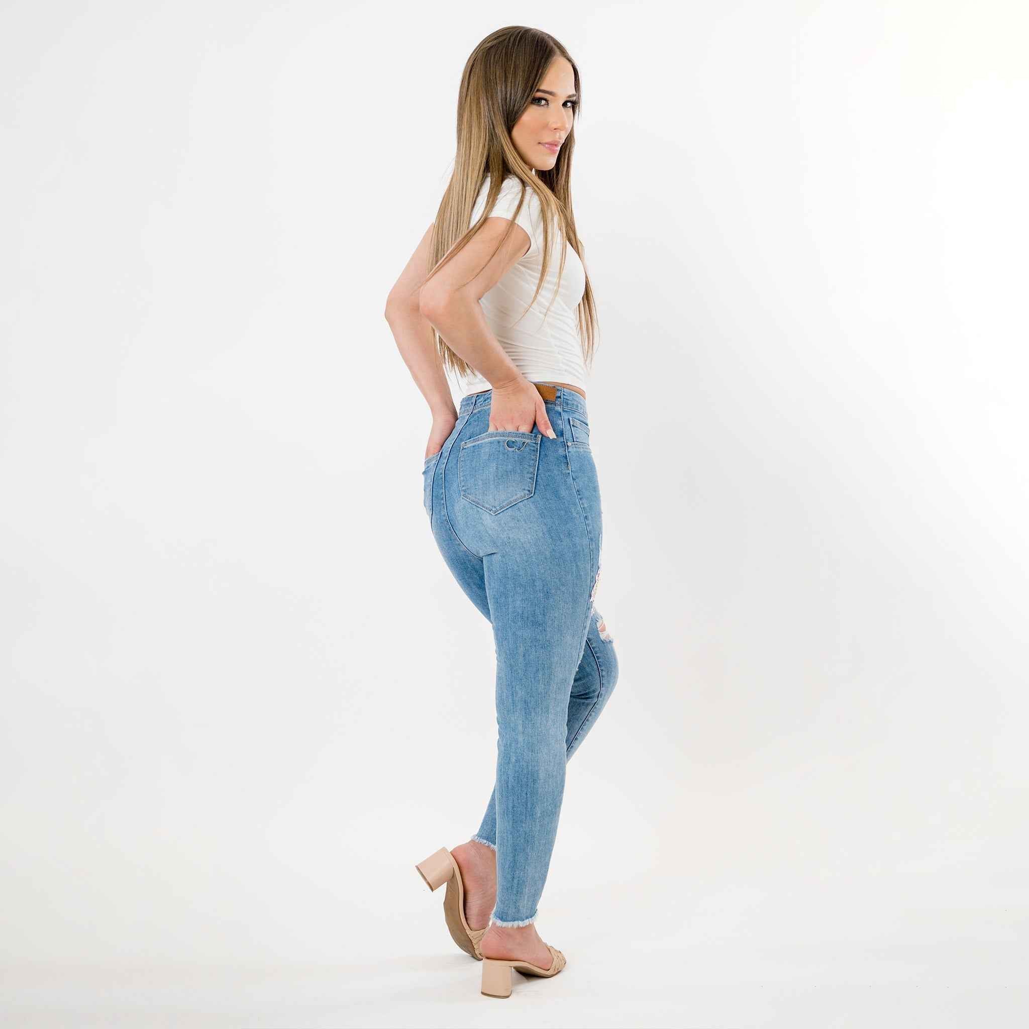 Embellished Distressed Capris