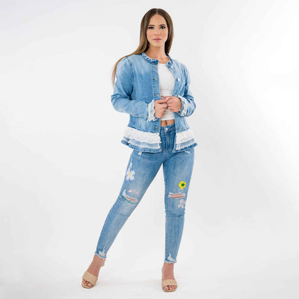 Long Sleeve beaded jacket with  Lace peplum