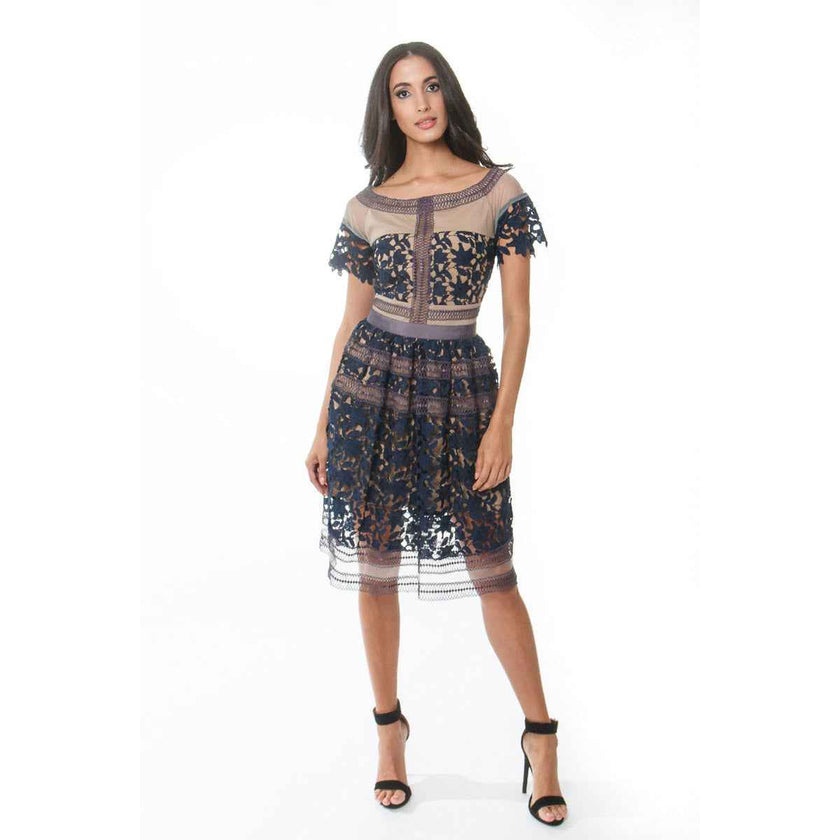 The Boat Neck Mix Media Fit & Flare Classic