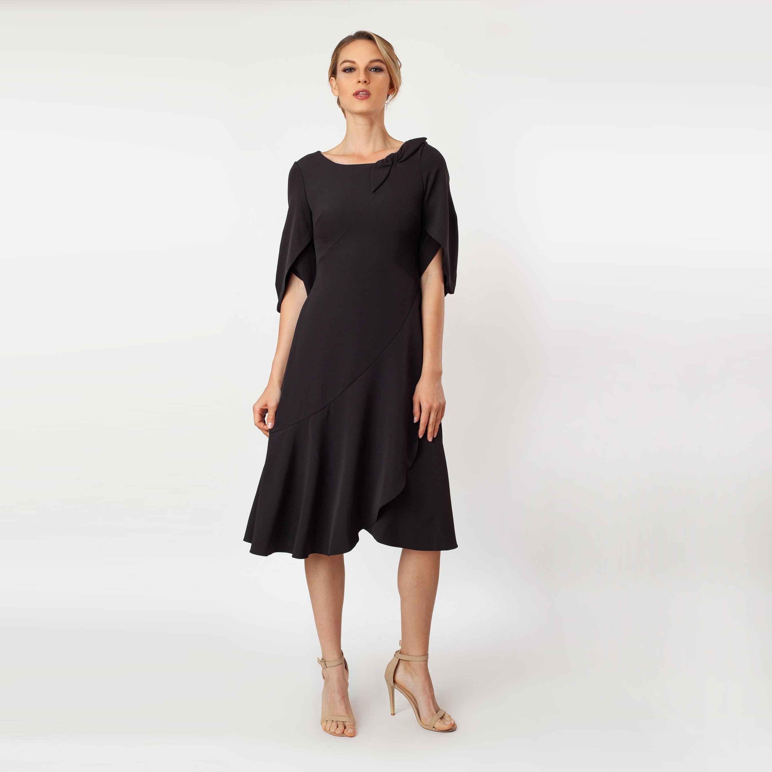 Tulip Sleeve T-length Fit & Flare Dress