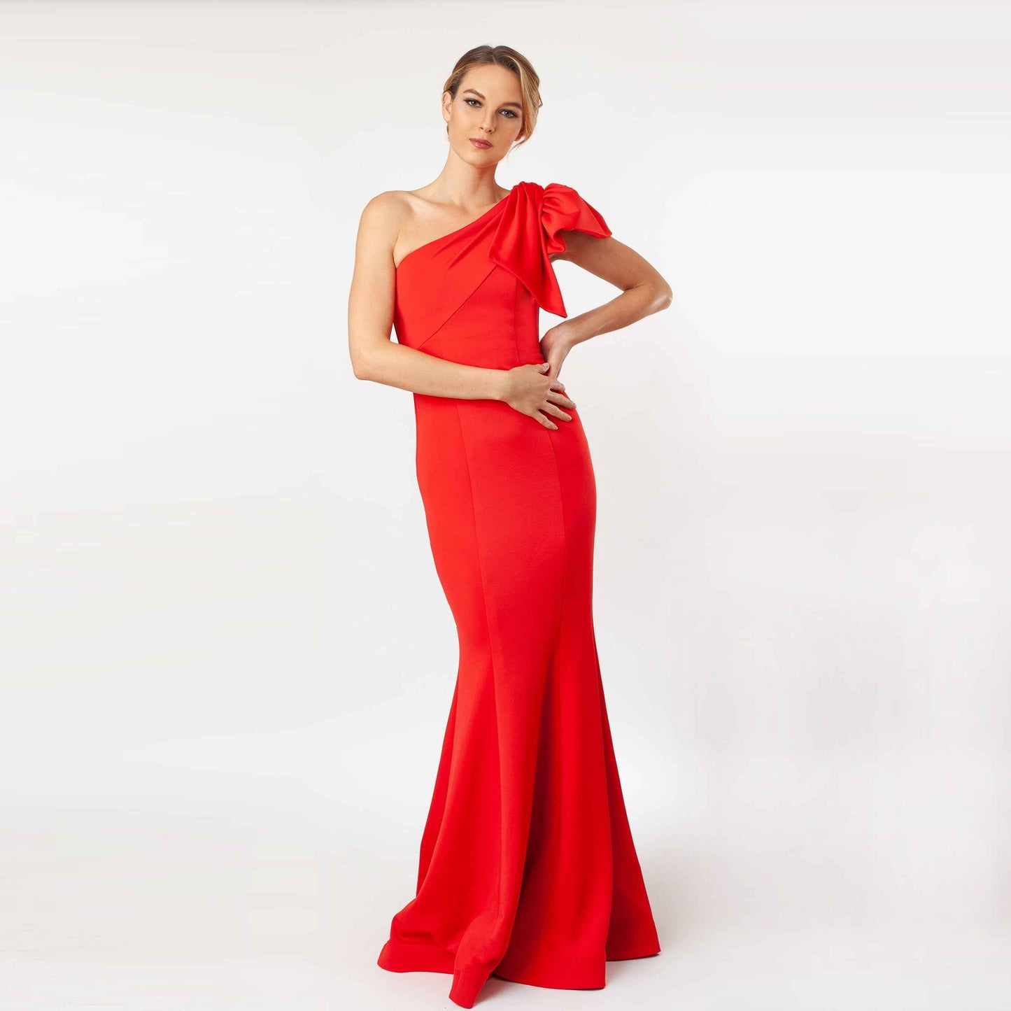 One Shoulder Bow Sleeve Gown