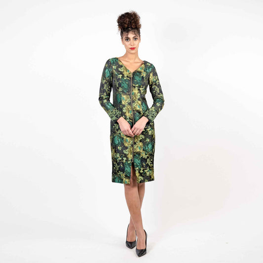 The Beaded Sleeves Front Zip Midi Classic