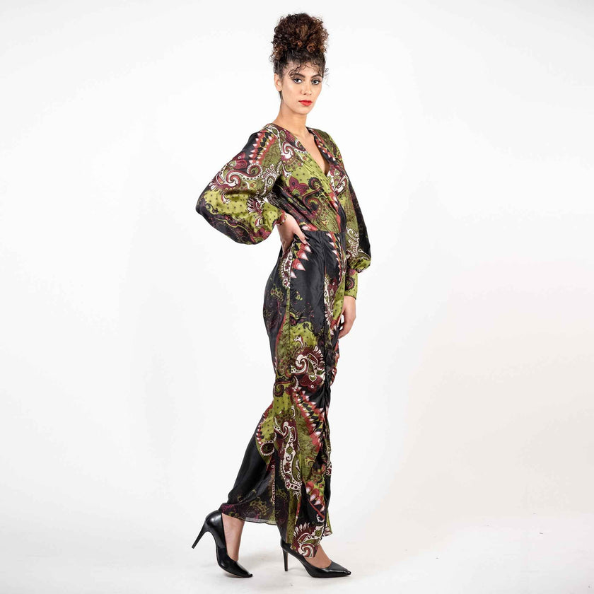 Shirred Leg Surplice Jumpsuit