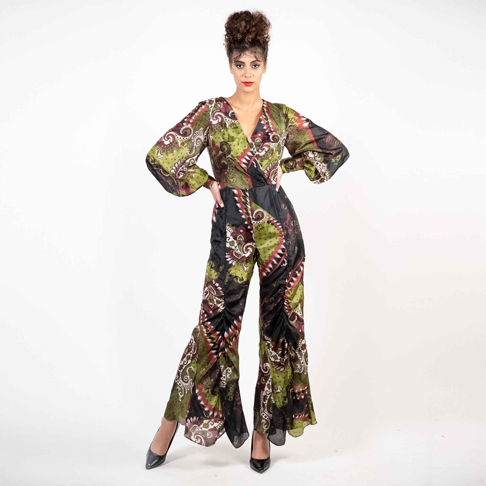 Shirred Leg Surplice Jumpsuit