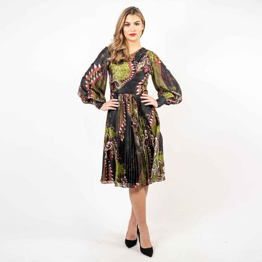 Asymmetric Neckline Pleated A-line Dress