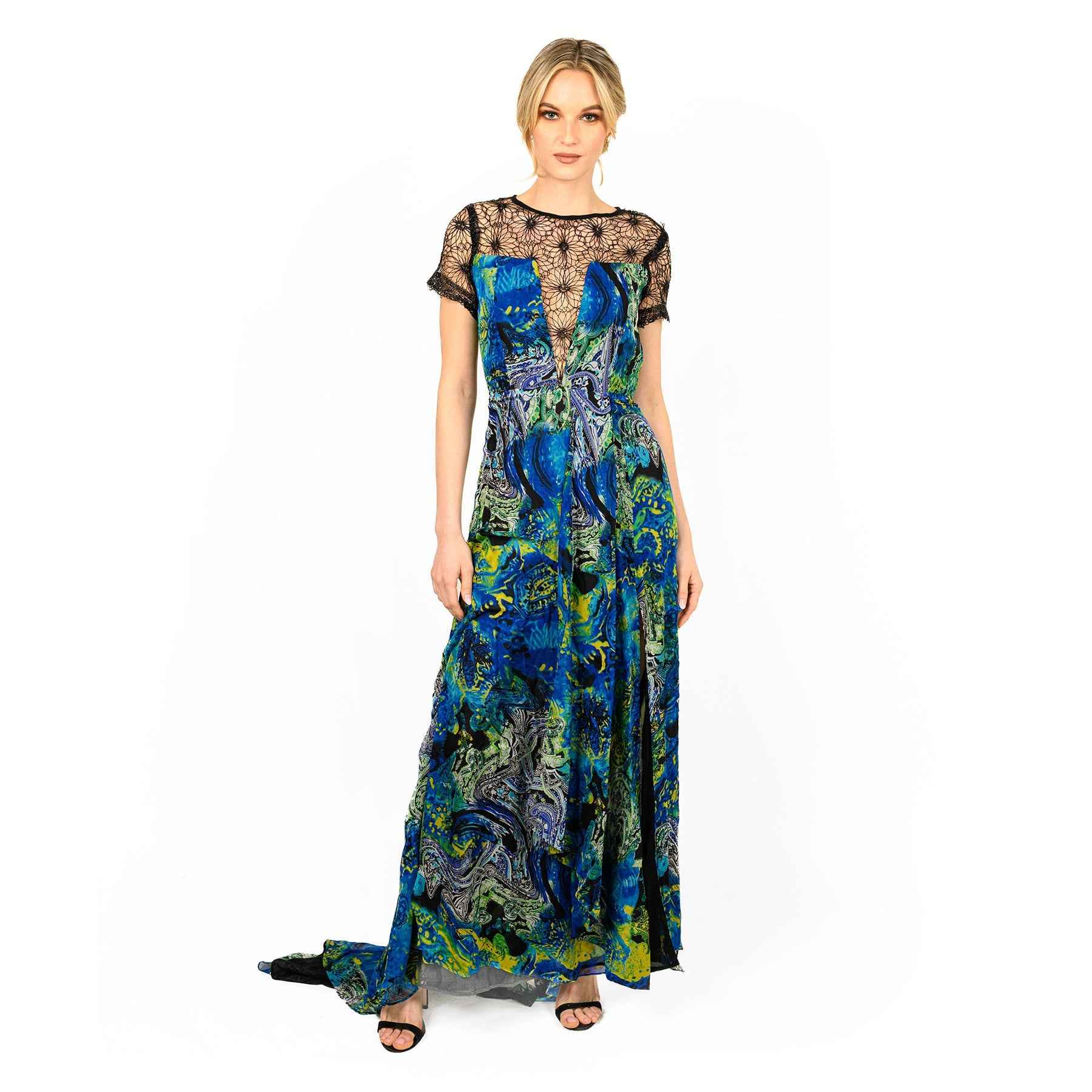 Mix-Media Side Flounce Gown