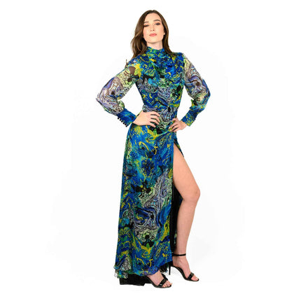 Mock Neck Side Slit Gown