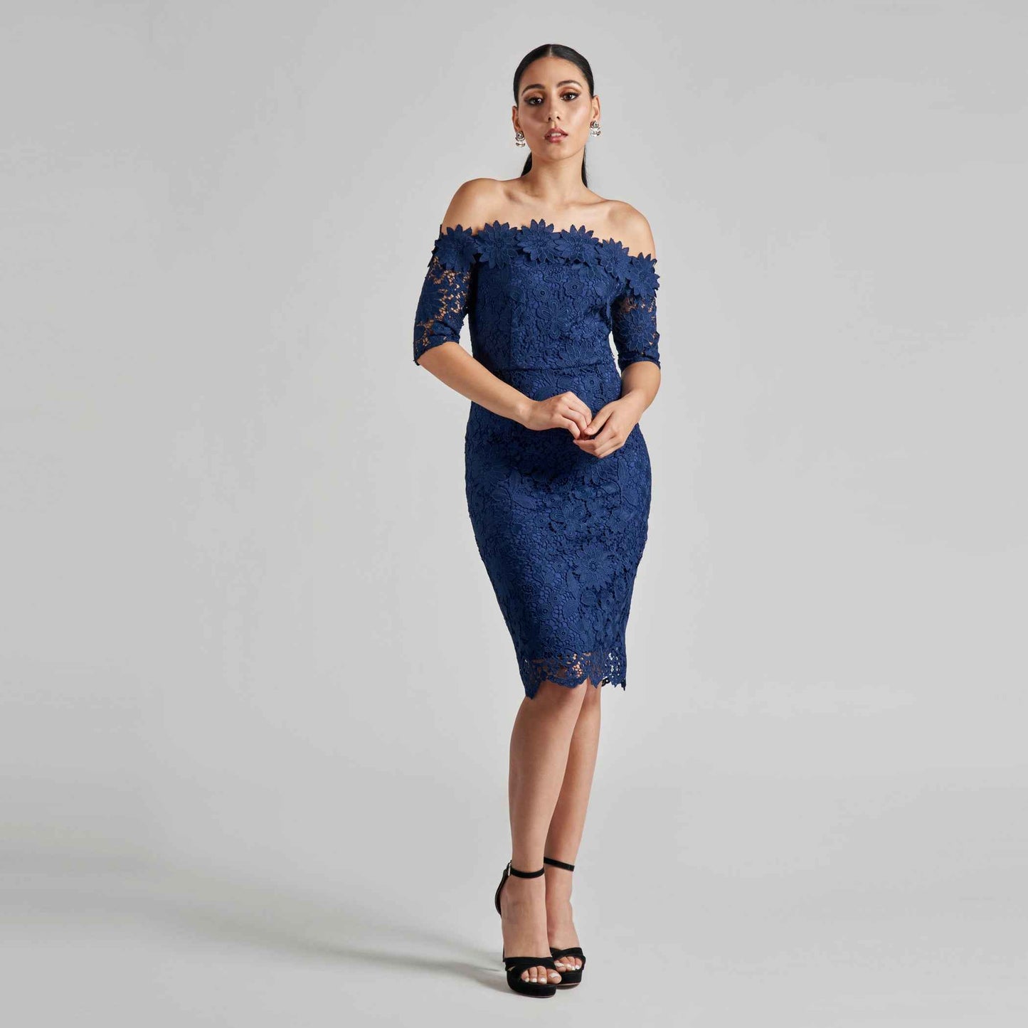 Off The Shoulder Flower Applique Sheath