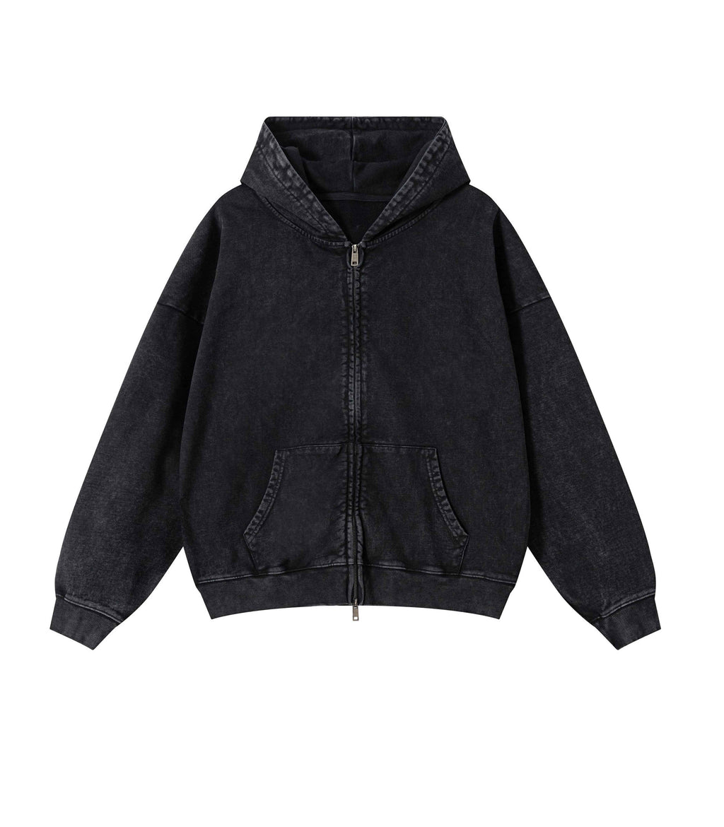 NOIR VINTAGE WASH ZIP HOODIE