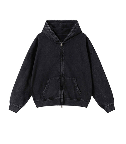 NOIR VINTAGE WASH ZIP HOODIE