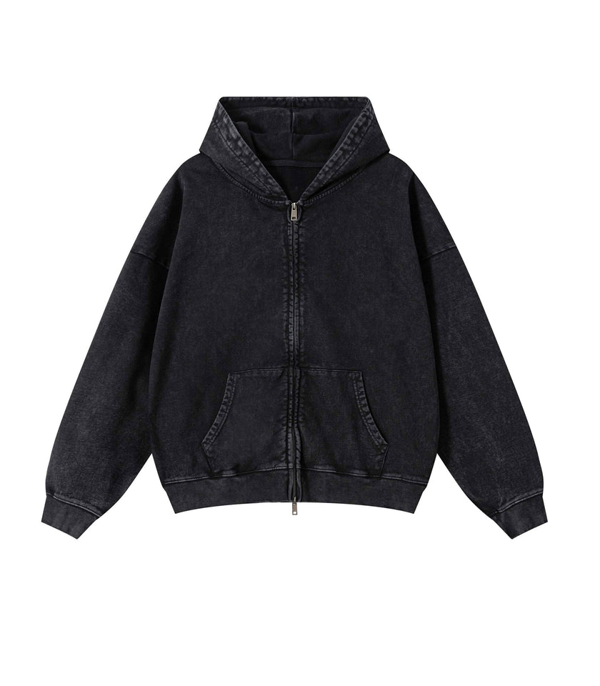 NOIR VINTAGE WASH ZIP HOODIE