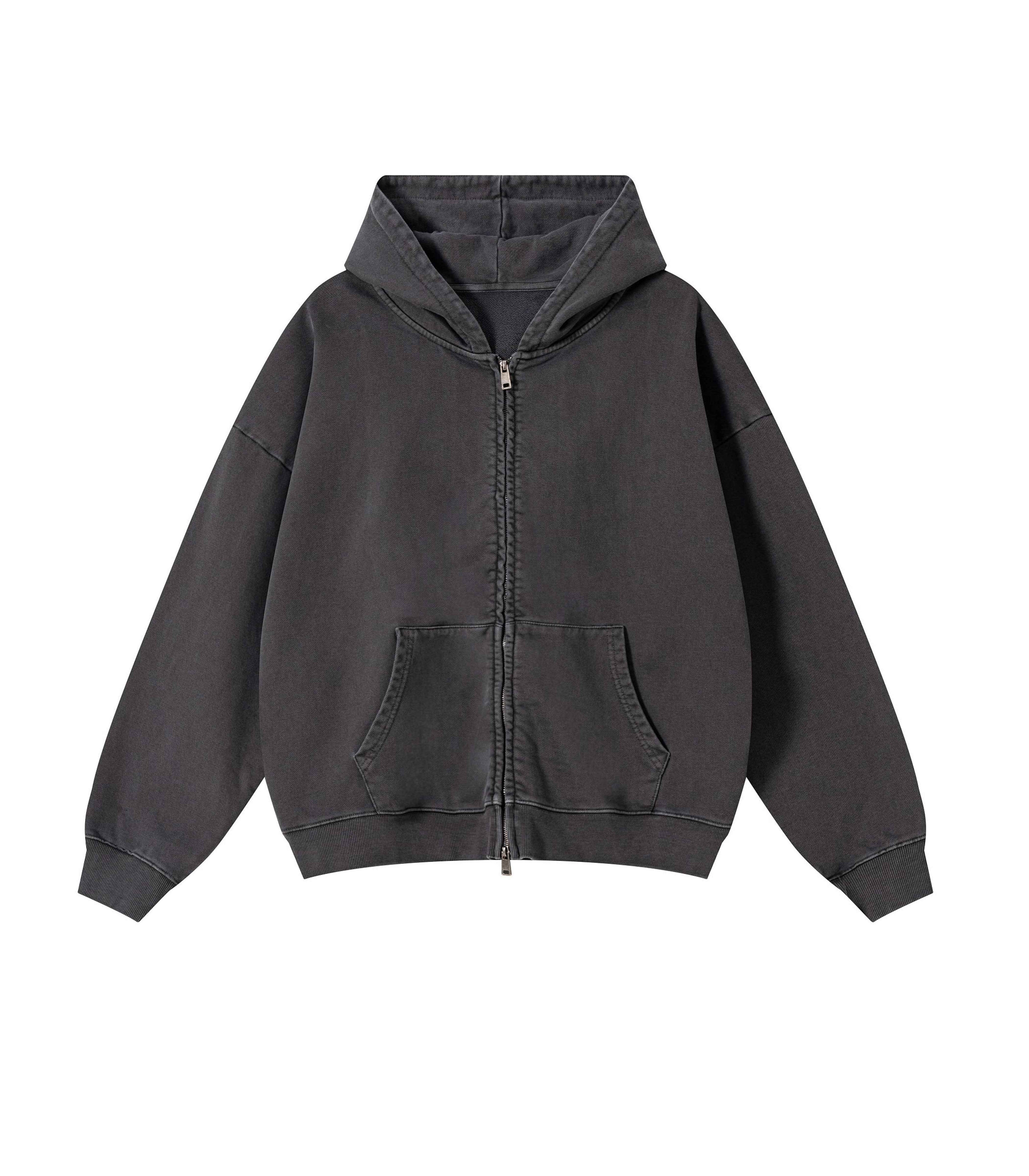 GREY VINTAGE WASH ZIP HOODIE