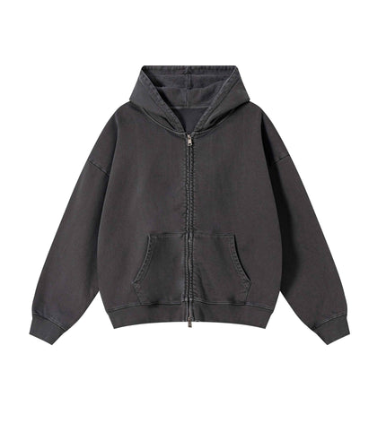 GREY VINTAGE WASH ZIP HOODIE
