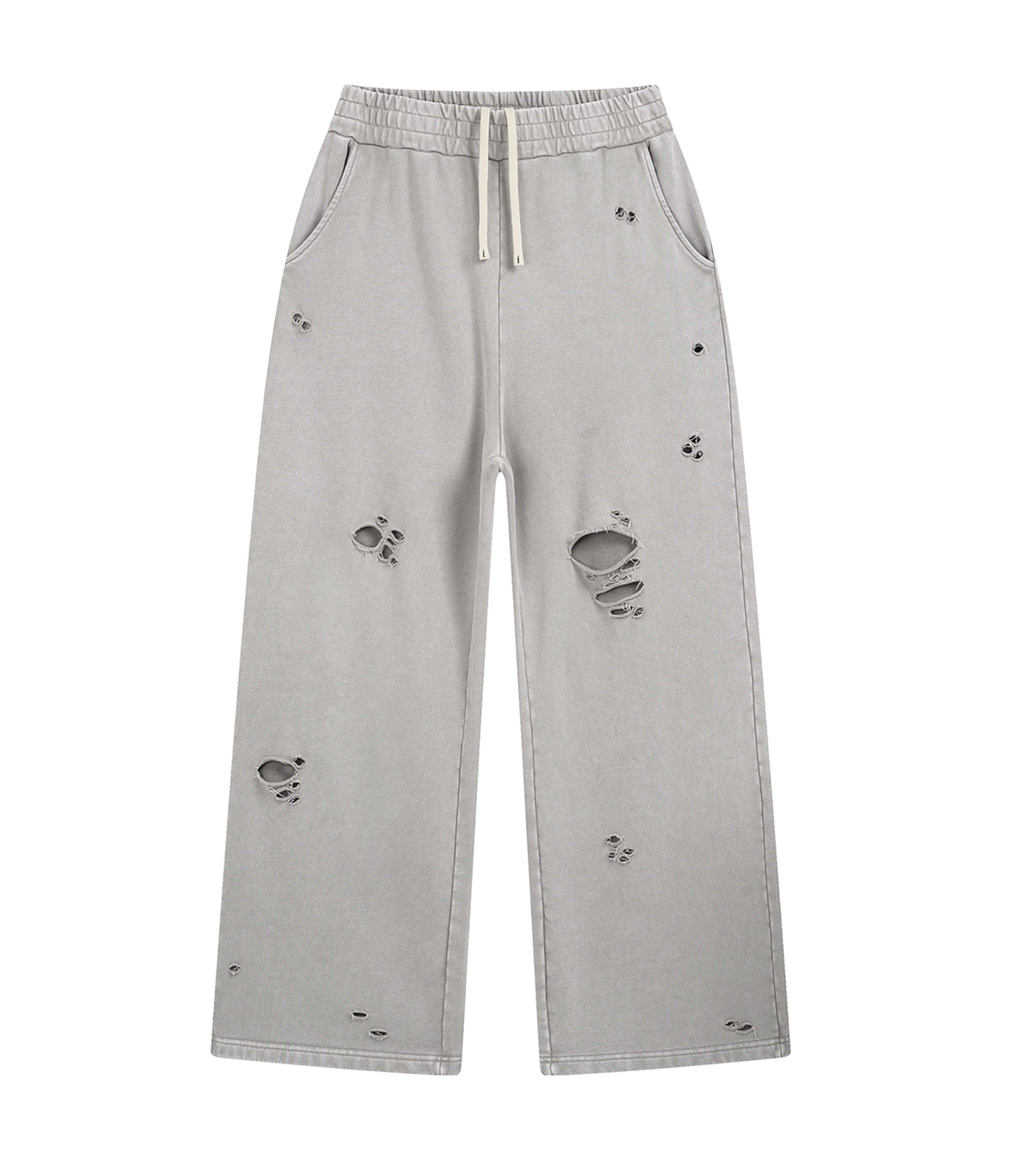 GREY DESTROYED SWEATPANTS