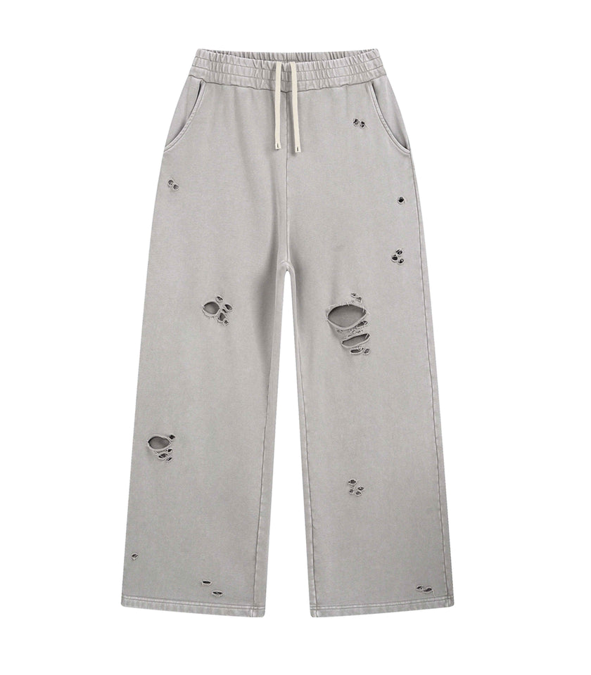 GREY DESTROYED SWEATPANTS