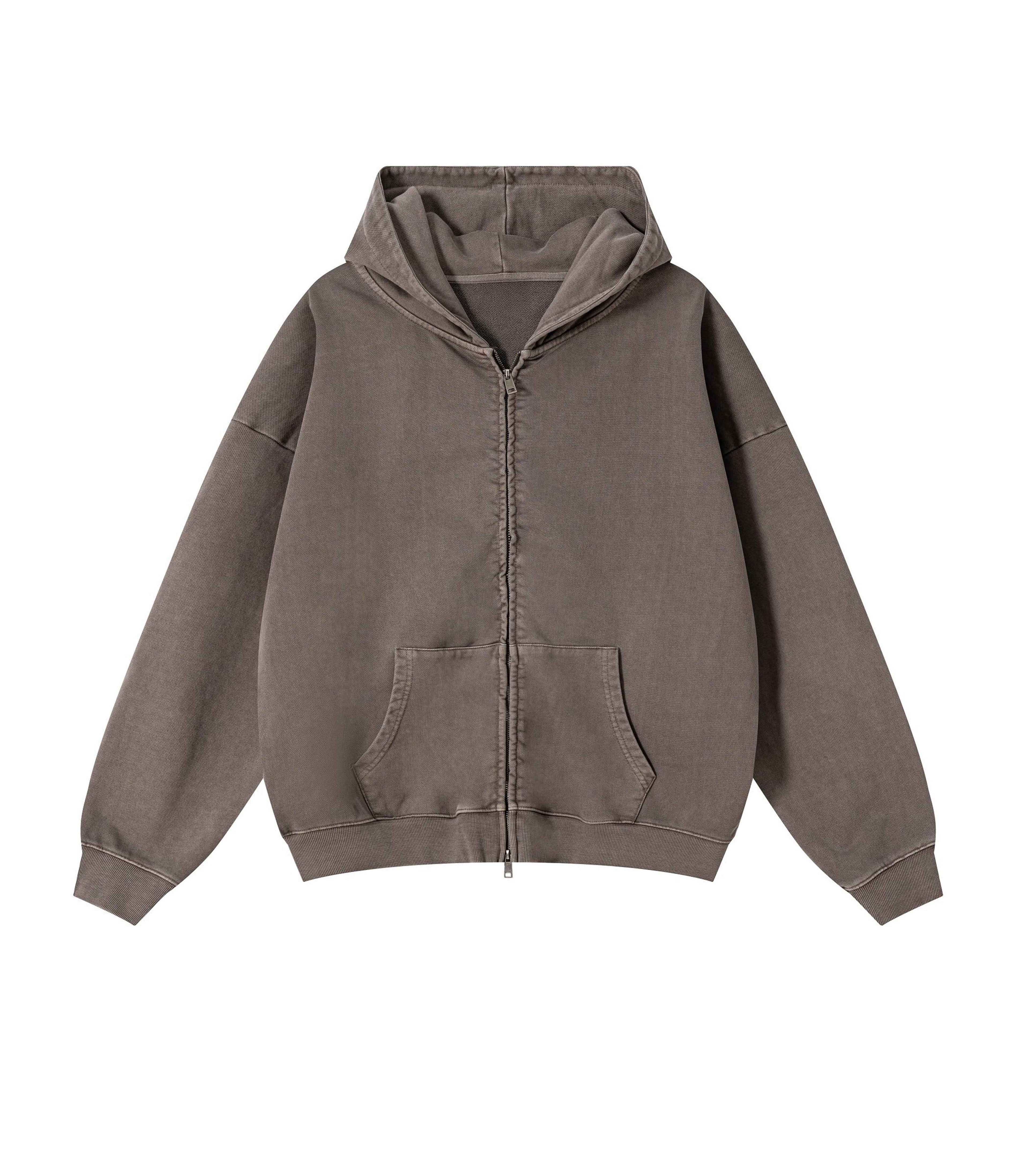 BROWN VINTAGE WASH ZIP HOODIE