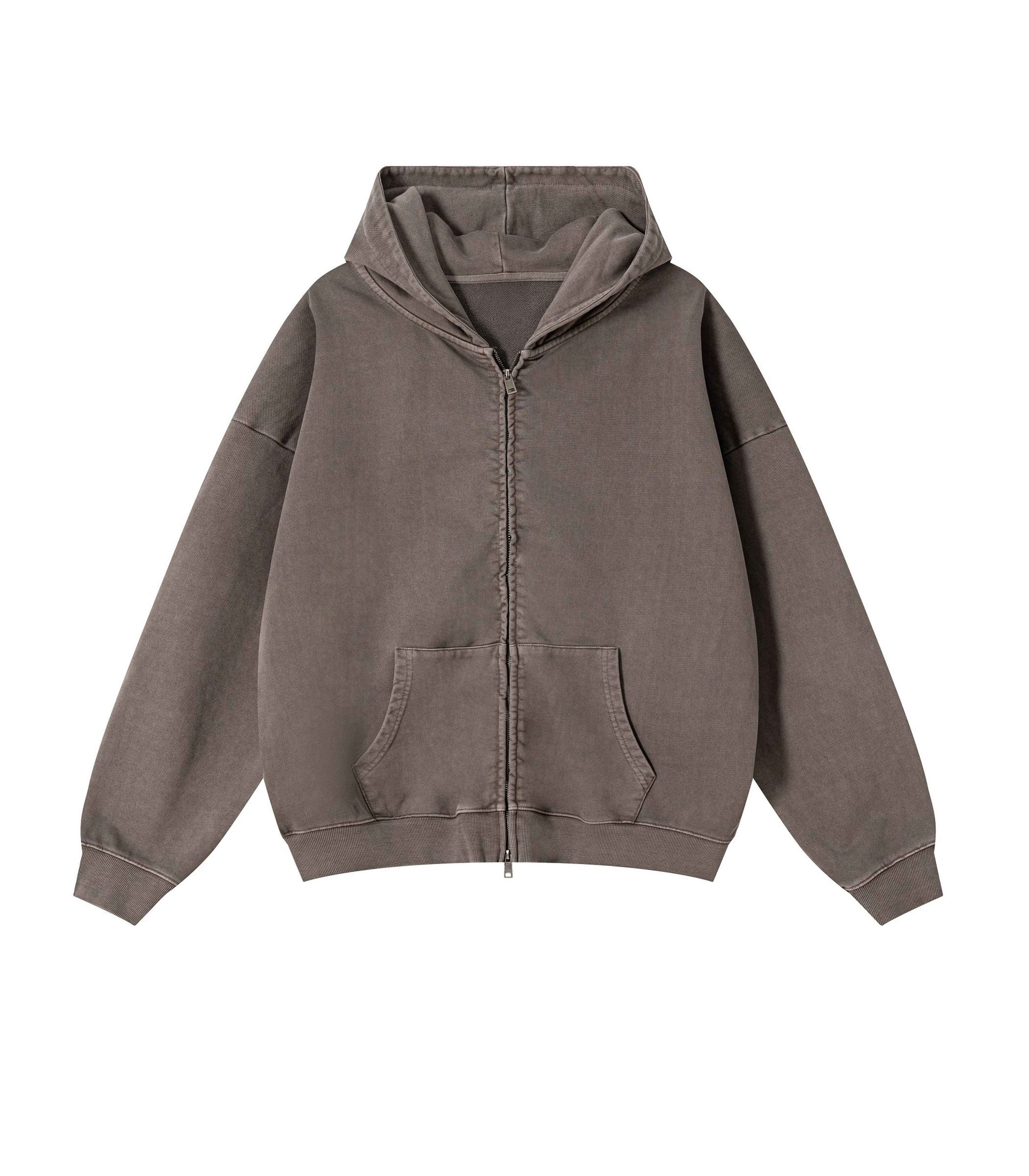 BROWN VINTAGE WASH ZIP HOODIE