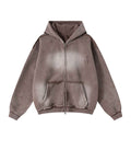BROWN DISTRESSED ZIP HOODIE