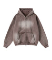 BROWN DISTRESSED ZIP HOODIE
