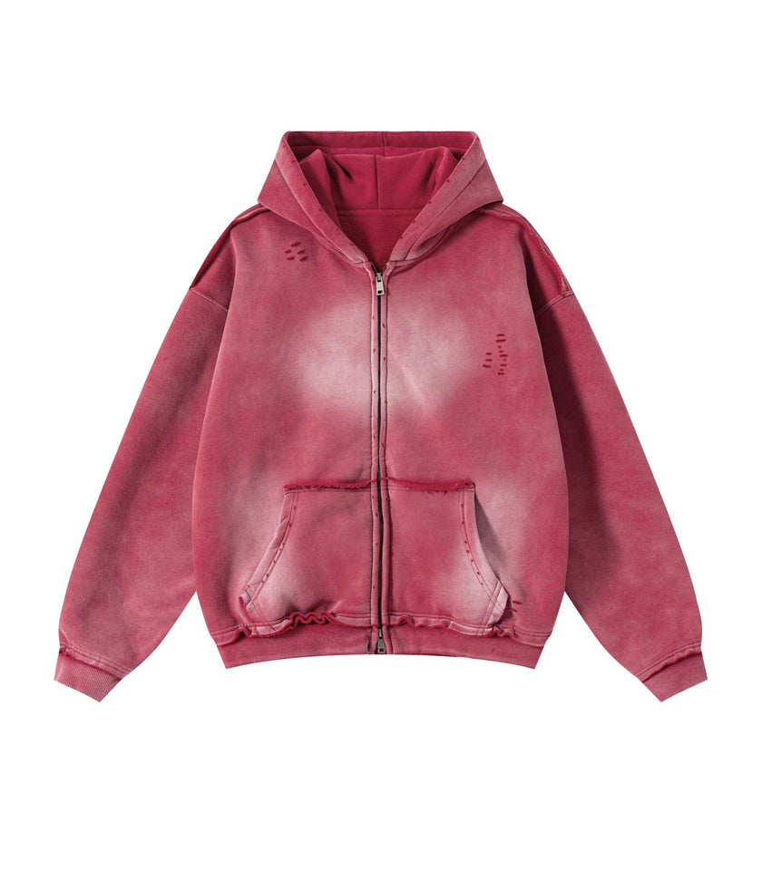 ROSE DISTRESSED ZIP HOODIE